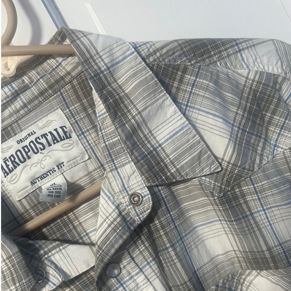 Aeropostale Western Shirt Mens XL Grey Plaid‎ Pearl Snap